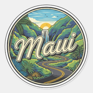 Vintage Road to hana Maui Hawaii Travel Classic Round Sticker