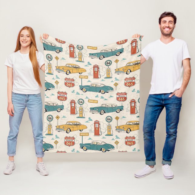 Vintage Road Trip Pattern (1) Fleece Blanket (In Situ)