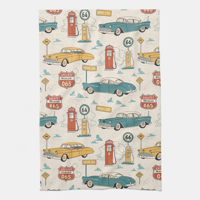 Vintage Road Trip Pattern (1) Kitchen Towel (Vertical)