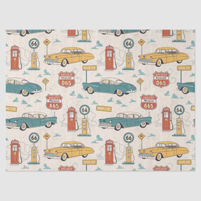 Vintage Road Trip Pattern (1) Tissue Paper (Front)