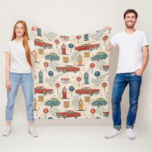 Vintage Road Trip Pattern (2) Fleece Blanket