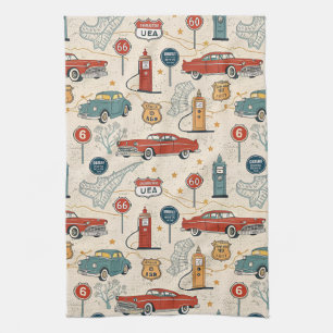 Vintage Road Trip Pattern (2) Kitchen Towel