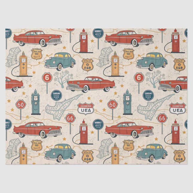 Vintage Road Trip Pattern (2) Tissue Paper (Front)