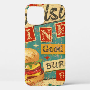 Vintage Roadside Diner metal sign. diner, retro, v iPhone 12 Case