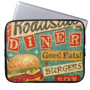 Vintage Roadside Diner metal sign. diner, retro, v Laptop Sleeve