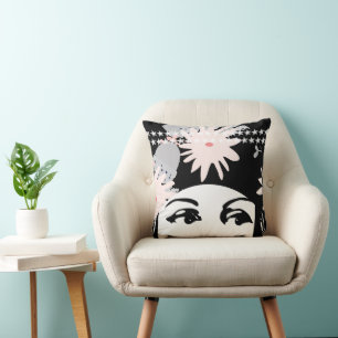 Vintage Roaring 20's  Portrait Flapper Girl Throw Pillow
