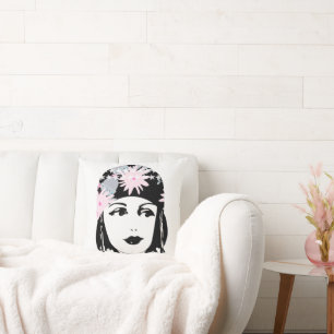 Vintage Roaring 20's Portrait Flapper Girl Throw Pillow