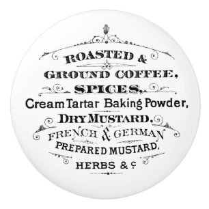 Vintage Roasted Ground Coffee Spices Mustard Ceramic Knob