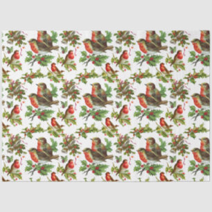 Vintage Robin Bird Holly Berries Winter Tissue Paper