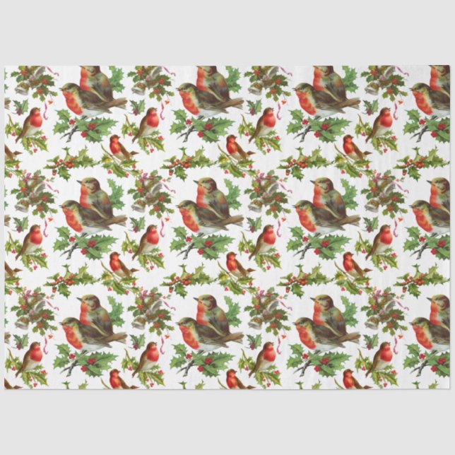 Vintage Robin Bird Holly Berries Winter  Tissue Paper (Front)
