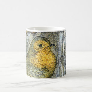 Vintage Robin bird on a snowy branch Coffee Mug
