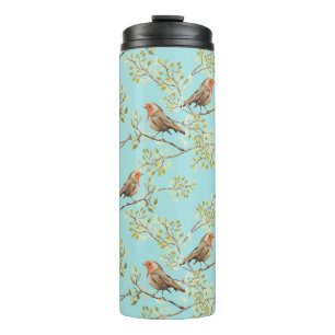 Vintage Robin Readbreast Art Pattern Thermal Tumbler