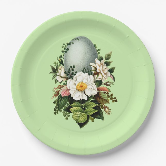 Vintage Robins Egg and Rose Easter Paper Plate (Front)