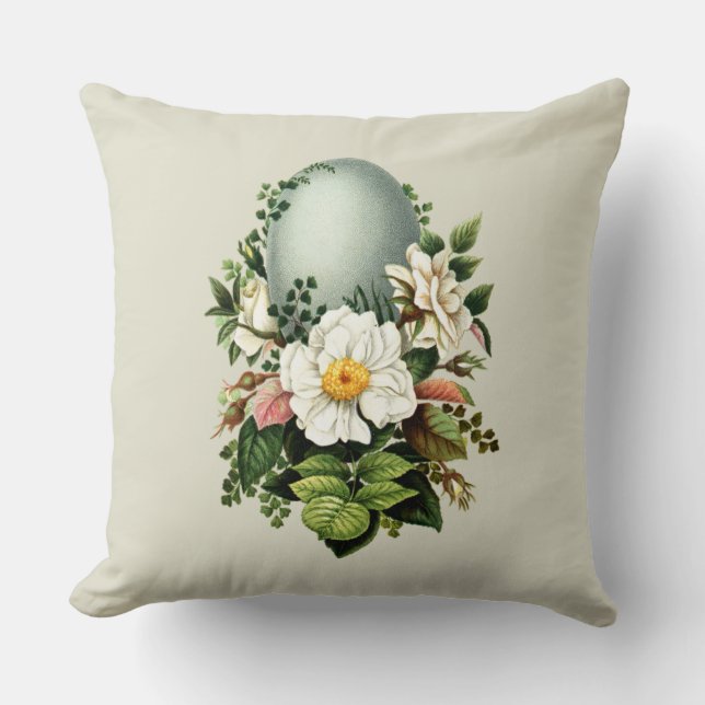 Vintage Robins Egg and Rose  Throw Pillow (Front)