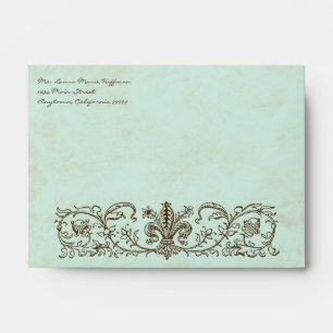 Vintage Robins Egg Blue Crown Swirl Flourish Envelope