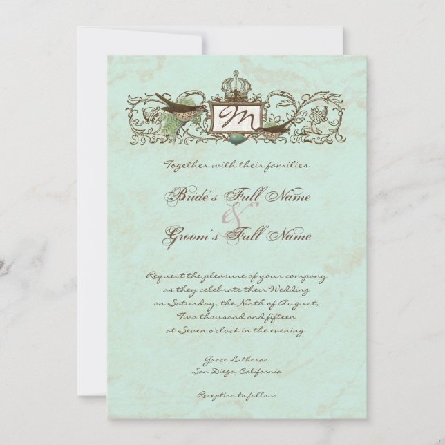 Vintage Robins Egg Blue Crown Swirl Flourish Invitation (Front)