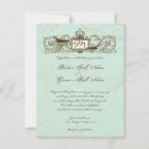 Vintage Robins Egg Blue Crown Swirl Flourish Invitation