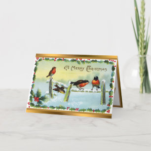 Vintage Robins Merry Christmas Holiday Card
