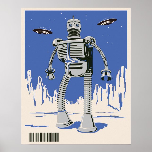 Vintage Robot 3 blue Poster (Front)