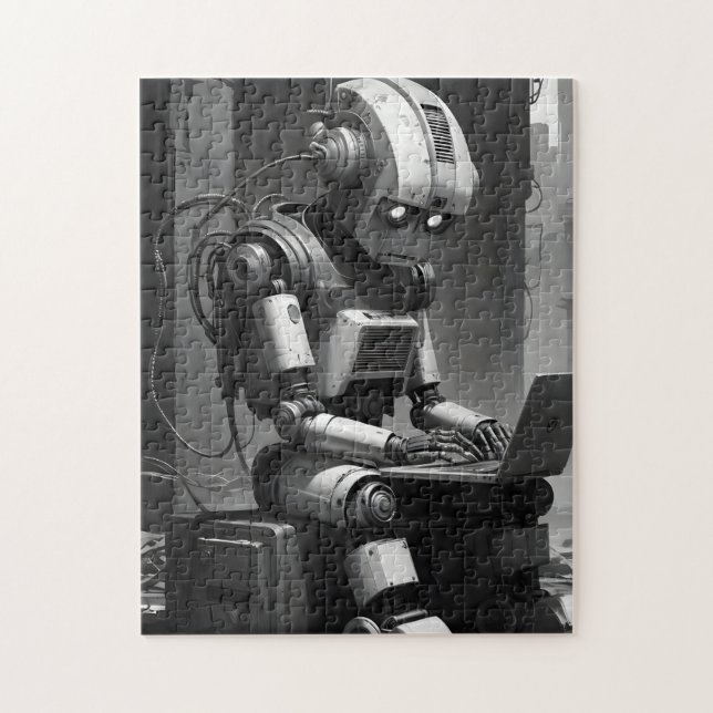 Vintage Robot AI Retro Tech Cyberpunk Jigsaw Puzzle (Vertical)