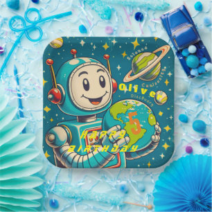 Vintage Robot in Space Science Curiosity Discovery Paper Plate