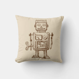 Vintage Robot Sketch / Drawing Throw Pillow