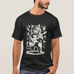 Vintage Rock Cat Playing Guitar Funny Animal Music T-Shirt