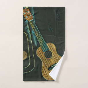 vintage rock guitar player artwork hand towel