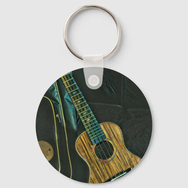 vintage rock guitar player artwork keychain (Front)