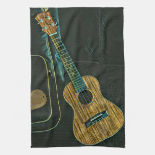 vintage rock guitar player artwork kitchen towel