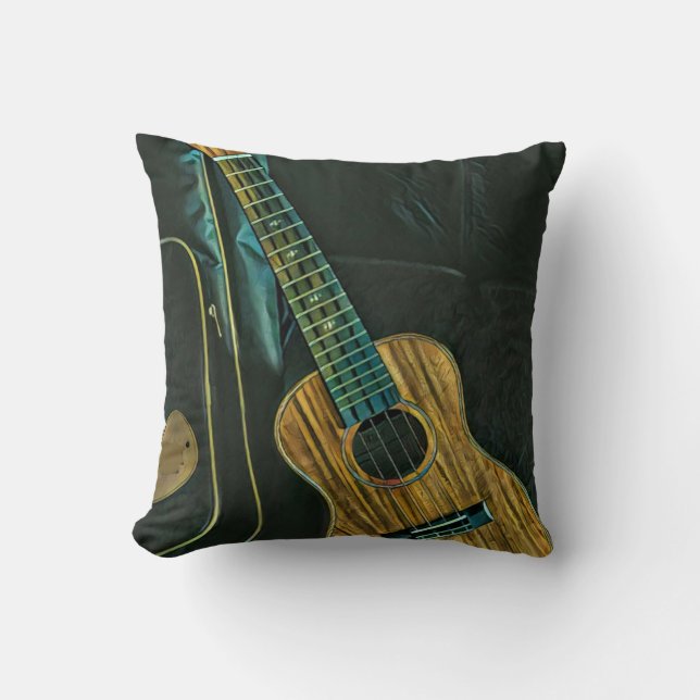 vintage rock guitar player artwork throw pillow (Front)