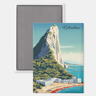 Vintage Rock of Gibraltar Travel Art Magnet
