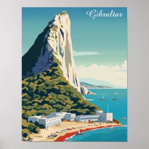 Vintage Rock of Gibraltar Travel Art Poster