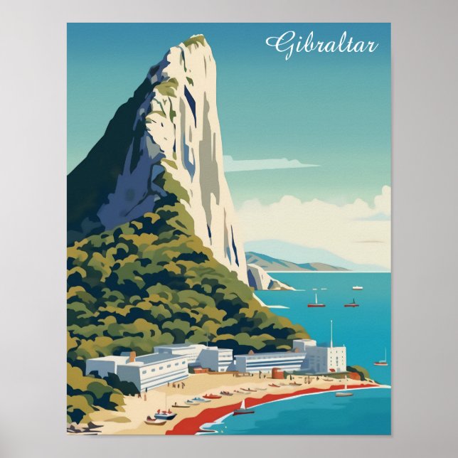 Vintage Rock of Gibraltar Travel Art Poster (Front)