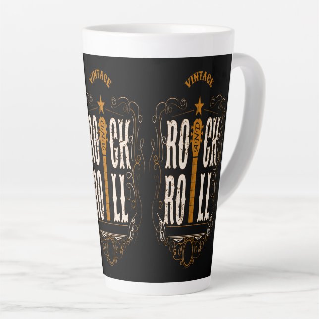 Vintage Rock & Roll Gold Latte Mug (Right Angle)