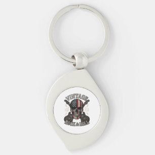 Vintage Rock Skull American Flag Guitar Retro Rock Keychain