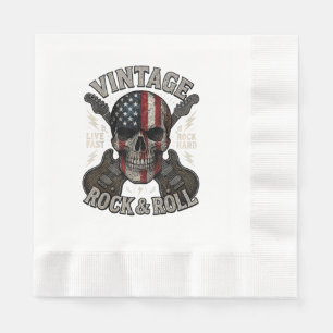 Vintage Rock Skull American Flag Guitar Retro Rock Napkin