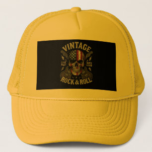 Vintage Rock Skull American Flag Guitar Retro Rock Trucker Hat