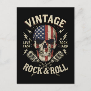 Vintage Rock Skull American Flag Ribbon Microphone Postcard