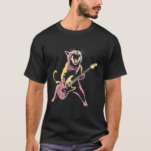 Vintage Rock Star Cat Playing Guitar T-Shirt