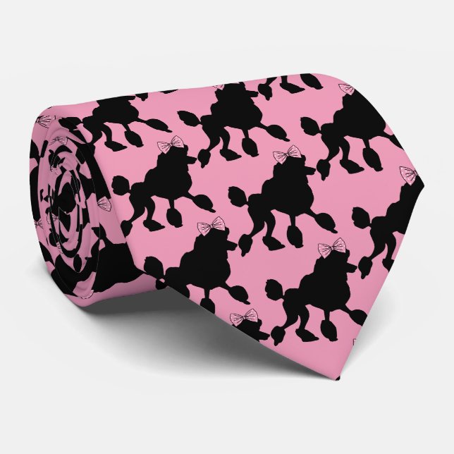 Vintage Rockabilly Black Poodles on Pink Patterned Tie (Rolled)