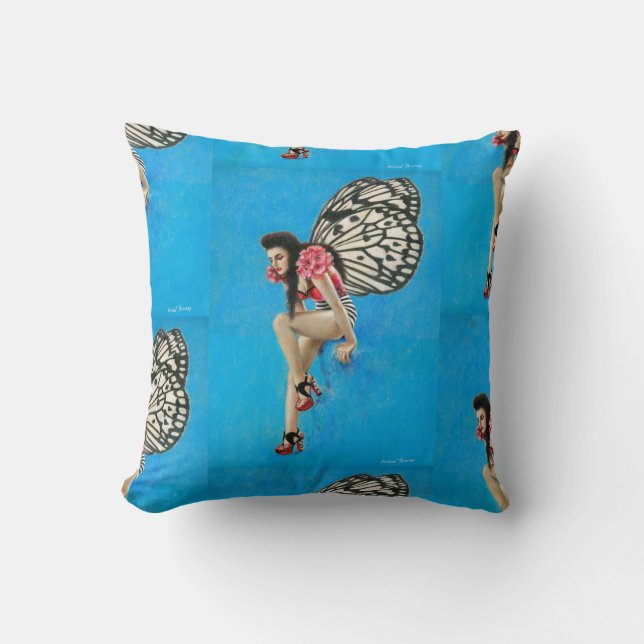 Vintage Rockabilly Fairy Square Throw Cushion (Front)