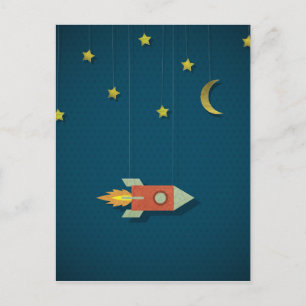 Vintage Rocket in Space Postcard