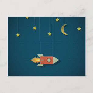 Vintage Rocket in Space Postcard