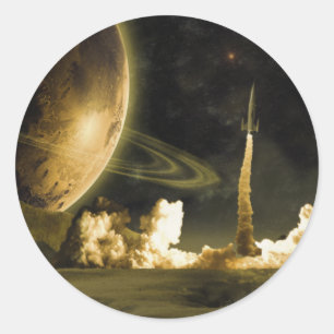 Vintage Rocket Launch Classic Round Sticker