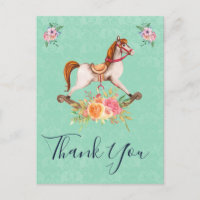 Vintage Rocking Horse and Floral Bouquet Thank You