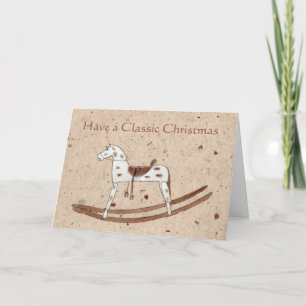 Vintage Rocking Horse on Speckled Rice Paper Holiday Card