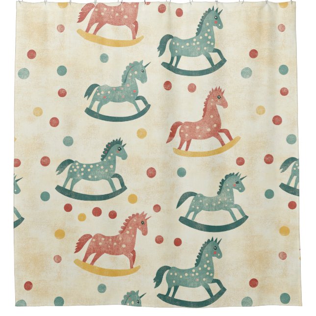 Vintage Rocking Horse Rust Plaid Nursery Pattern (Front)