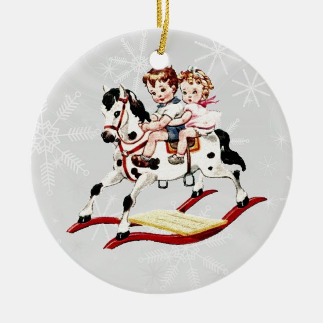 Vintage Rocking Horse V2 Ceramic Ornament (Front)