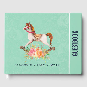 Vintage Rocking Horse with Floral Bouquet Guest Book